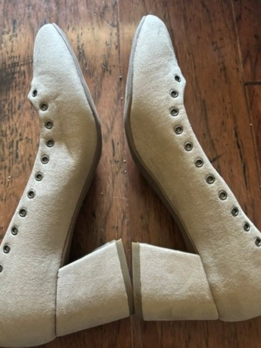 Simply Styled denim beige woman heel shoes very little used size 8